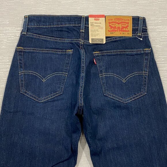 Levi's 505 Jeans Mens 30 x 32 Straight Leg Regular Fit Dark Wash Denim Pants - Picture 9 of 16